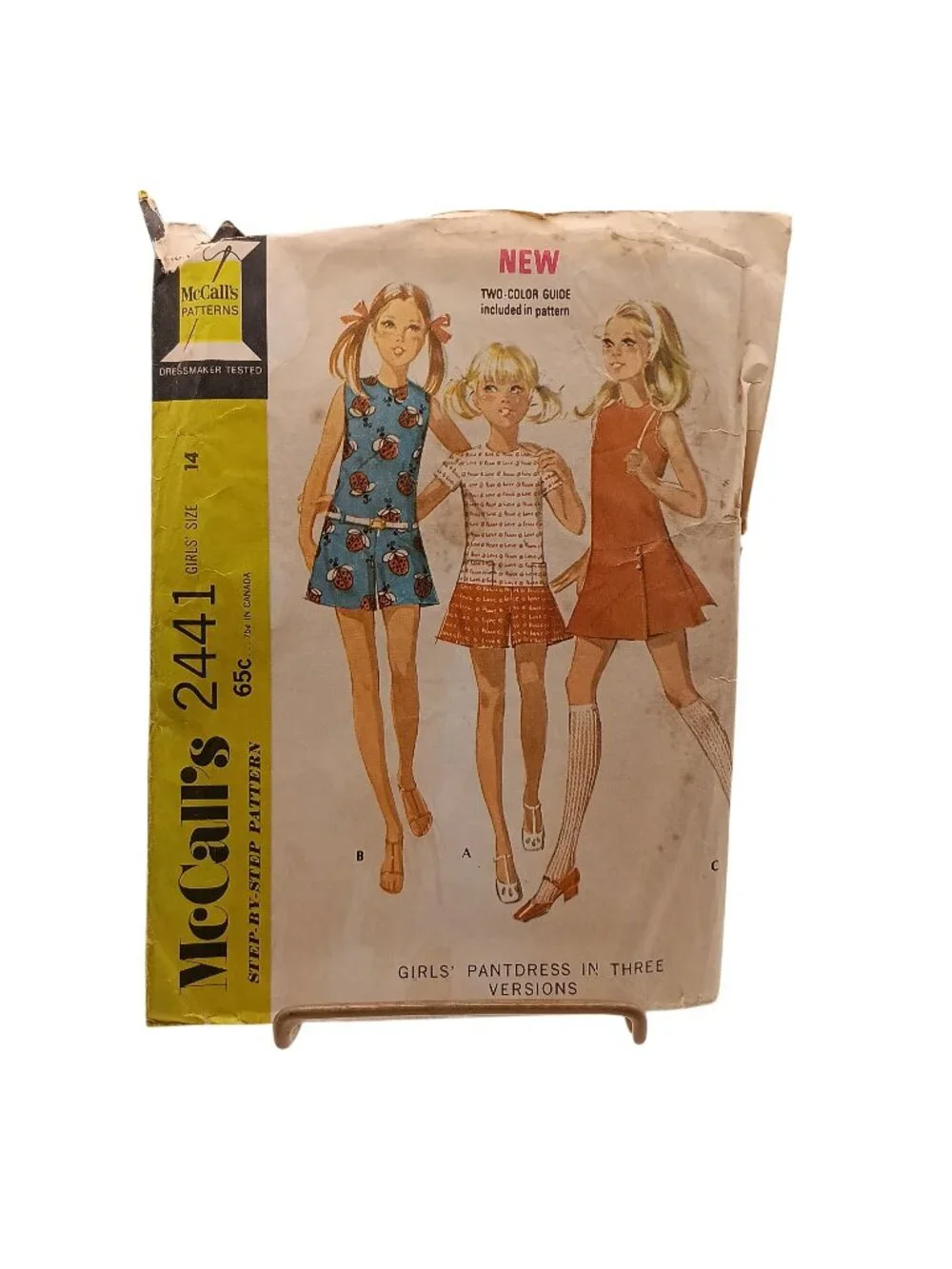 McCalls 2441 Girls Pantdress Sewing Pattern Size 14 1968 Three Versions Vintage